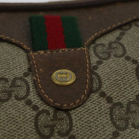 GUCCI GG Supreme Web Sherry Line Bag PVC Beige Gold 156 02 066 Auth ki5606 - Picture 14 of 16